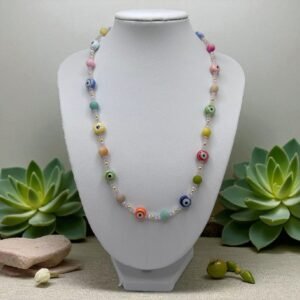 Collar Cristales y dije de luna en baño de oro de 14K