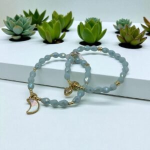 Pulsera Cristales con dijes colgantes en baño de oro de 14K