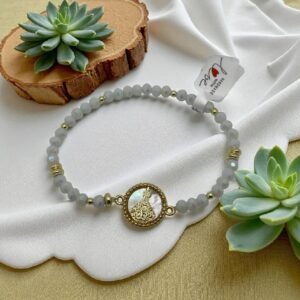 Pulsera Cristales dije con imagen de la Virgen en baño de oro de 14K