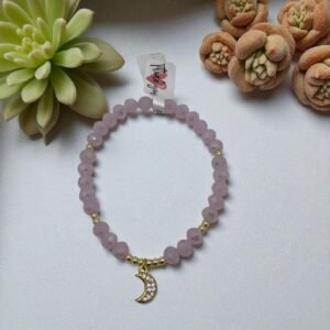 Pulsera Cristales, hematitas y dije colgante en baño de oro de 14K