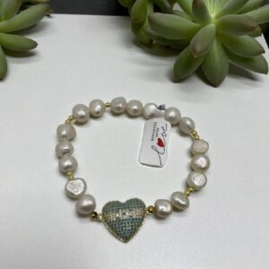 Pulsera Perla de rio con dije bandera de Honduras