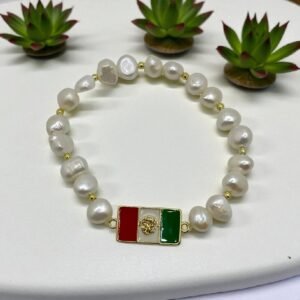 Pulsera Perla de rio dije bandera de México