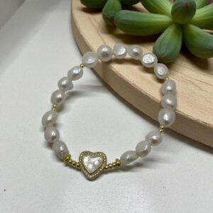 Pulsera Perla de rio dije corazón