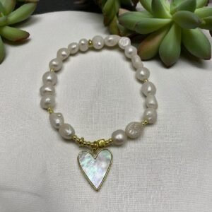 Pulsera Perla de rio dije corazón