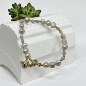 Pulsera Perla de río dije hongo colgante